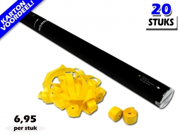 Laagste prijs! Bestel 80cm streamer shooters met gele brandvrije streamers zeer voordelig online bij Partyvuurwerk.